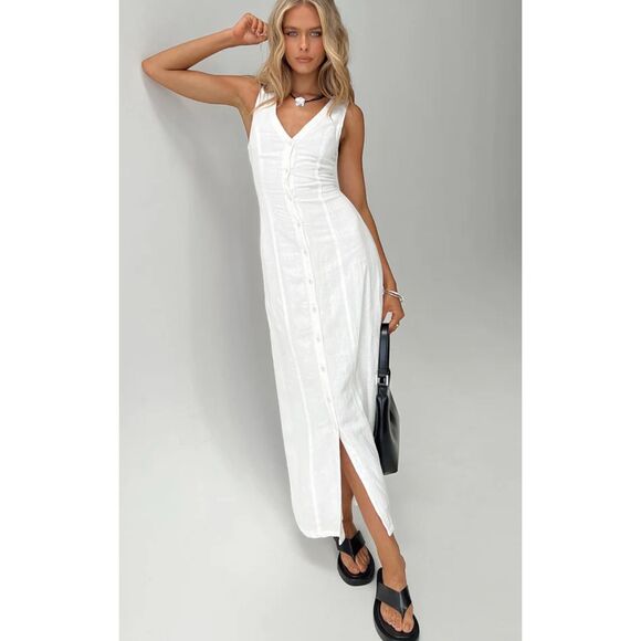Princess Polly Dresses & Skirts - Princess Polly SUMMER SEASON LINEN BLEND MAXI DRESS WHITE Size 6 Nwot